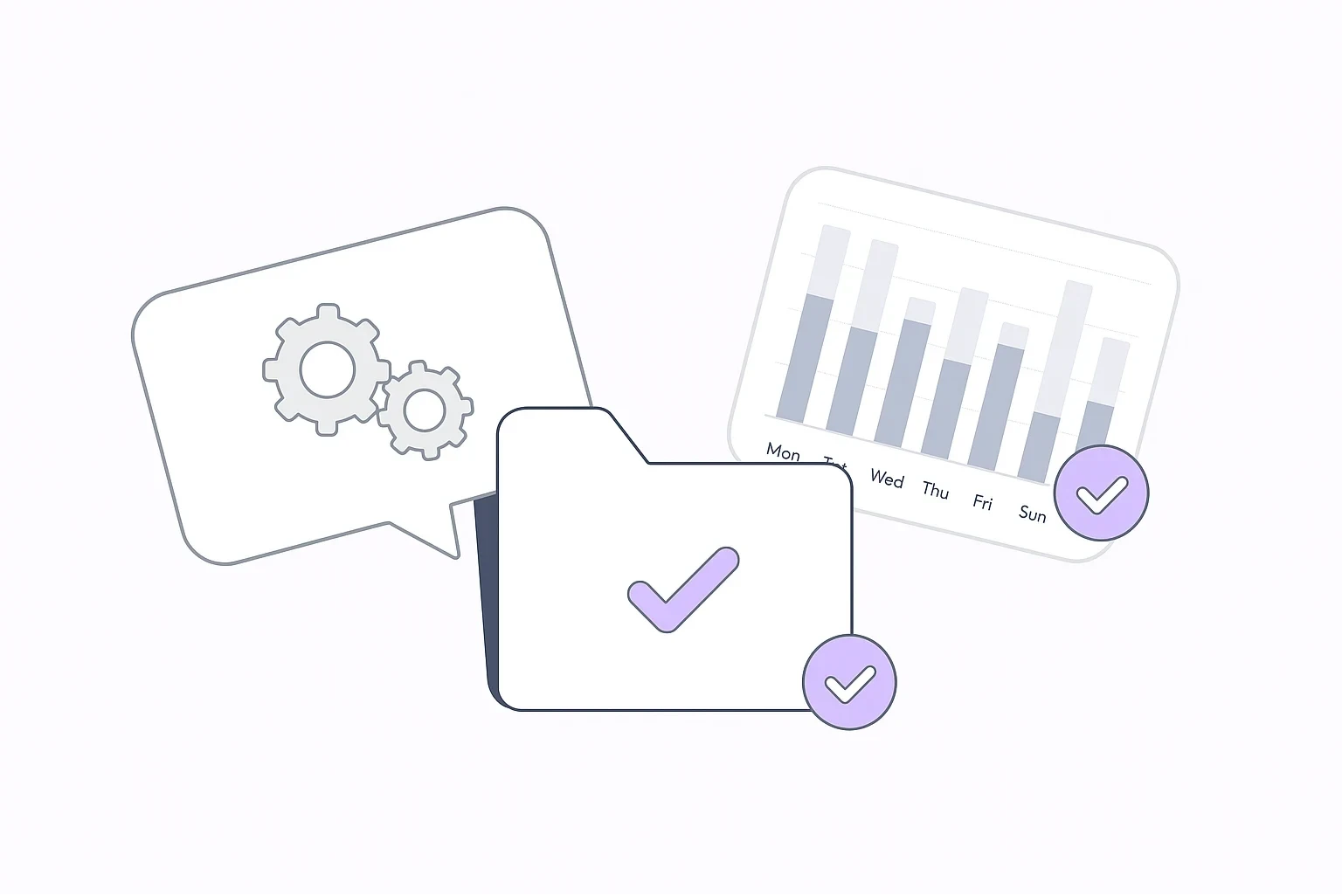 Illustration of a document, a chart and check marks for complete and accurate requirements